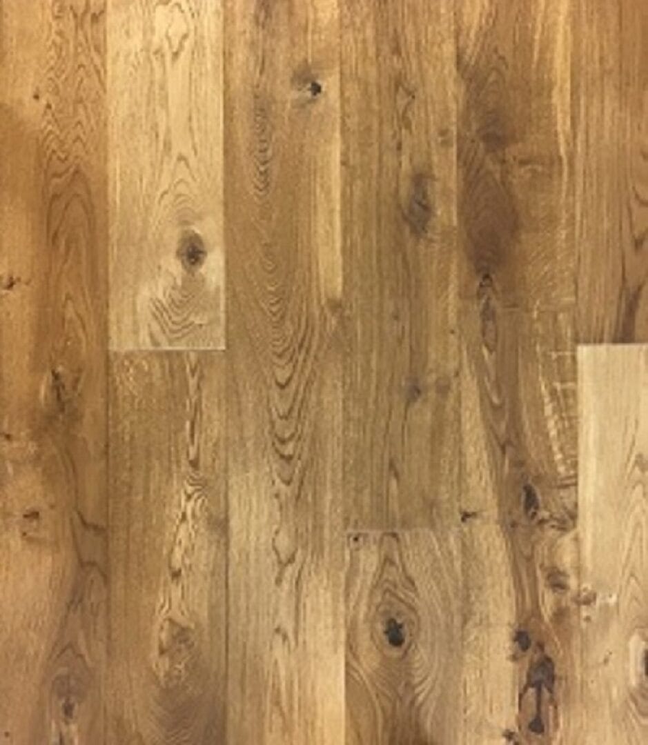 Rustic oak plank flooring with natural knots, character marks, and colour variation