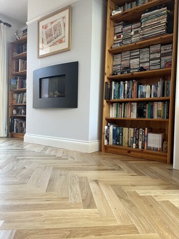 Engineered oak parquet herringbone wood floor installation in Cambridge UK