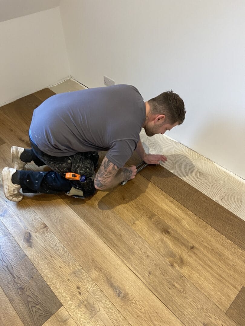 Engineered oak flooring installation in progress in a Cambridge home