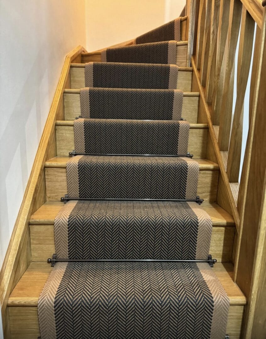Full staircase with fitted carpet runner in Cambridge, giving a warmer, quieter and more secure feel throughout the home