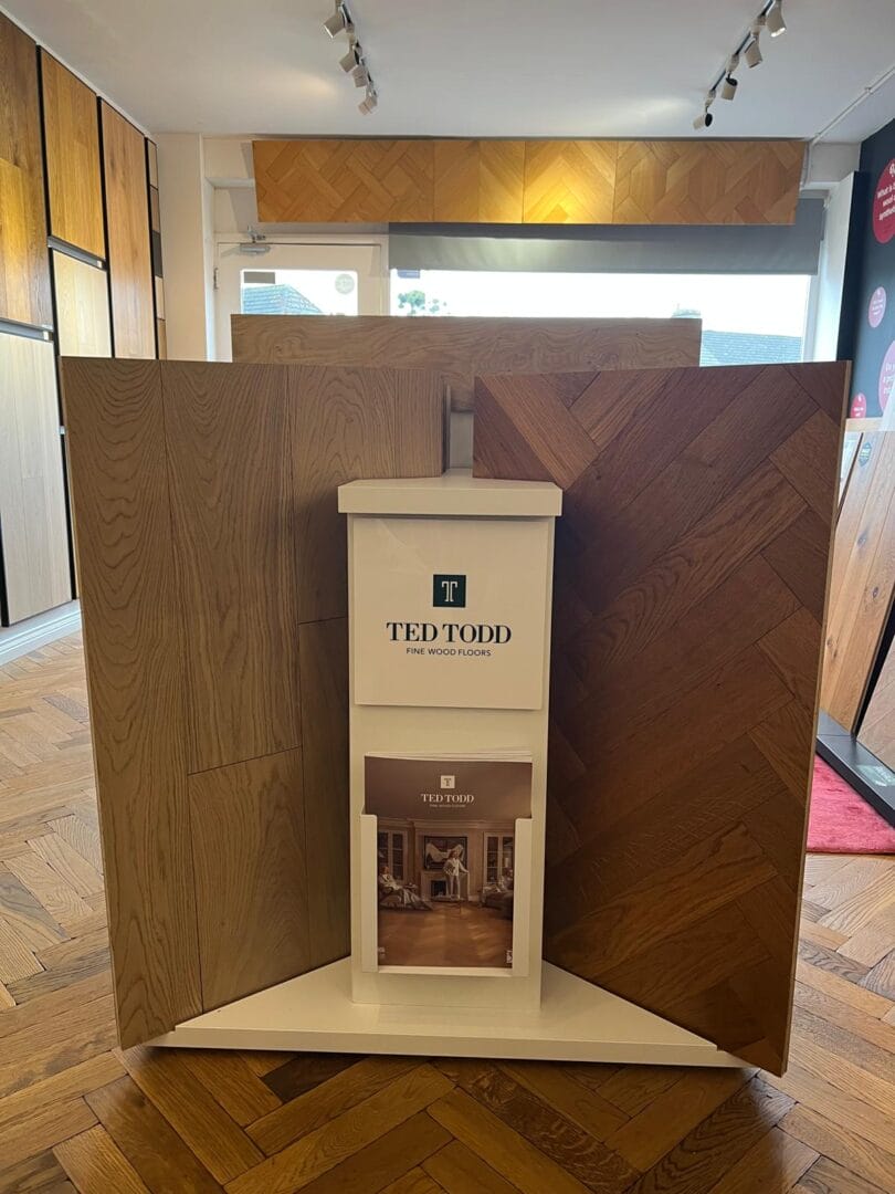 Ted Todd engineered wood flooring display in a Hertfordshire showroom.