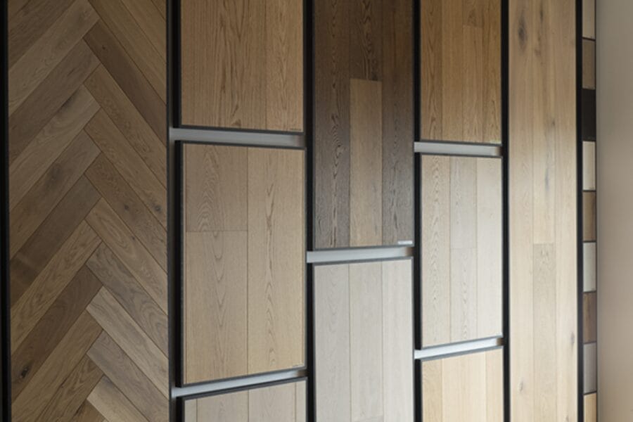 Engineered wood flooring samples displayed in the Art of Flooring showroom in Cambridge