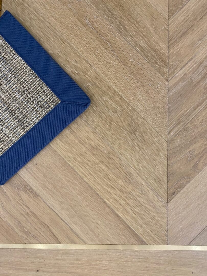 Natural oak chevron wood flooring detail in Cambridge