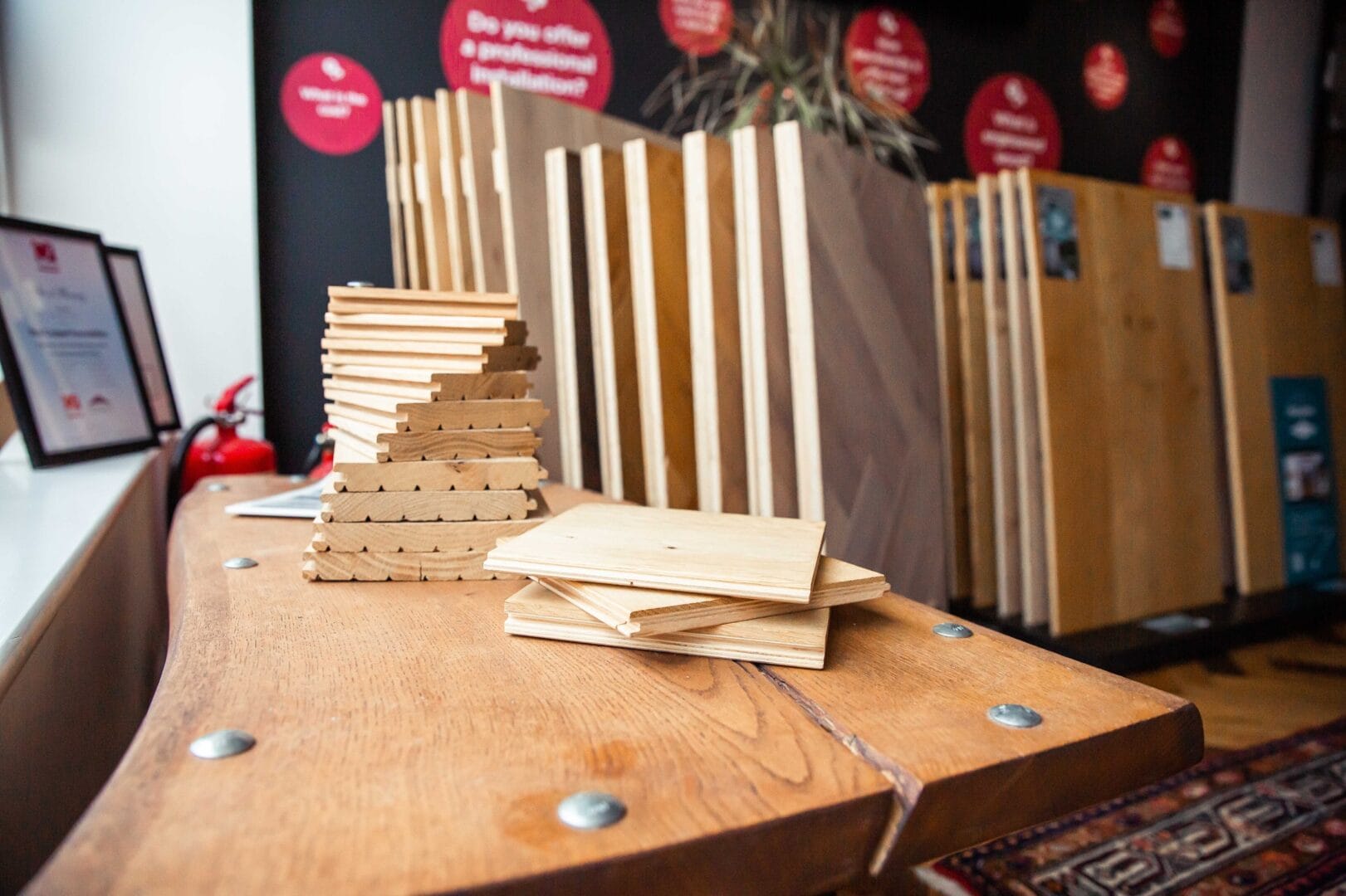 Engineered wood flooring samples on display in Cambridge